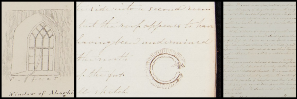 Snippets of drawings and handwritten letters taken from the Digital Ordnance Survey Archive of Ireland